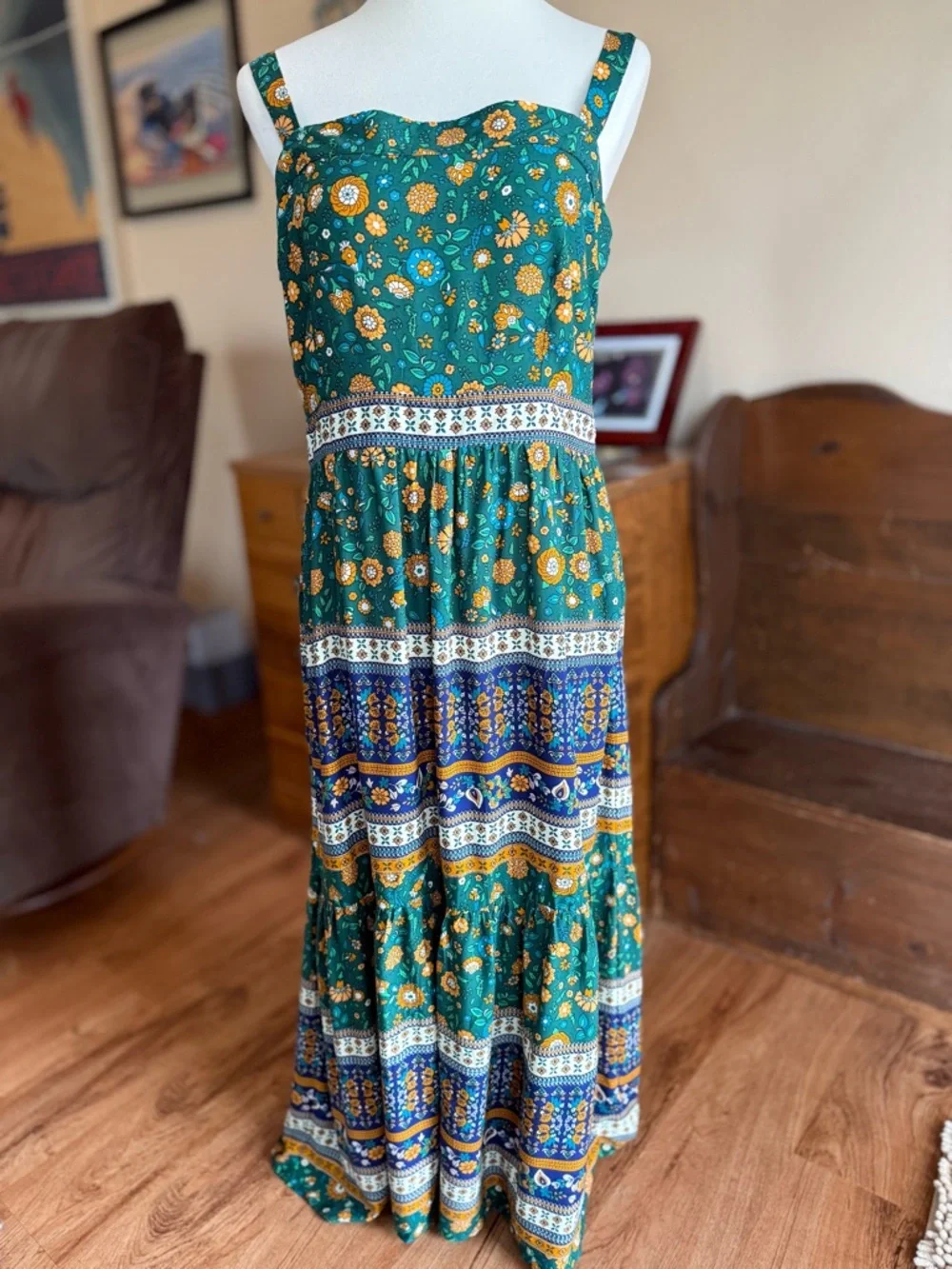 NWT Umgee Green and Blue Patterned Maxi Dress - Picture 5 of 11